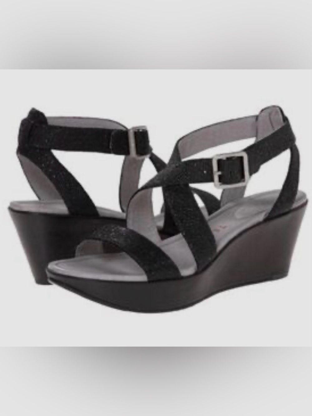 Rare Tsubo Olivette Black Leather Strappy Wedge Heel Sandal size US 9.5